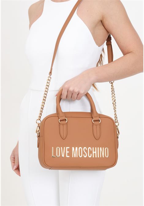 Camel women's bag with golden lettering with handles and shoulder strap LOVE MOSCHINO | JC4196PP1IKD0201